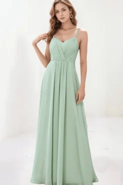 Robe demoiselle d'honneur vert sauge à bretelles