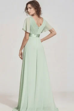 Robe demoiselle d'honneur vert sauge longue fluide