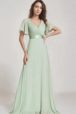 Robe demoiselle d'honneur vert sauge longue fluide