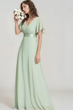 Robe demoiselle d'honneur vert sauge longue fluide