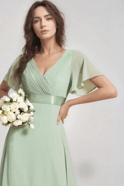 Robe demoiselle d'honneur vert sauge longue fluide