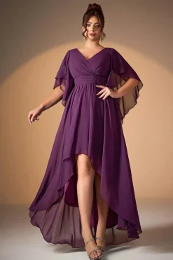 Robe demoiselle d'honneur violette asymétrique fluide