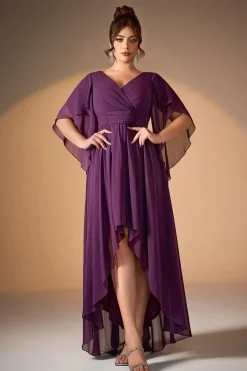 Robe demoiselle d'honneur violette asymétrique fluide