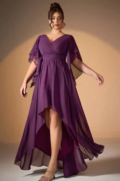 Robe demoiselle d'honneur violette asymétrique fluide