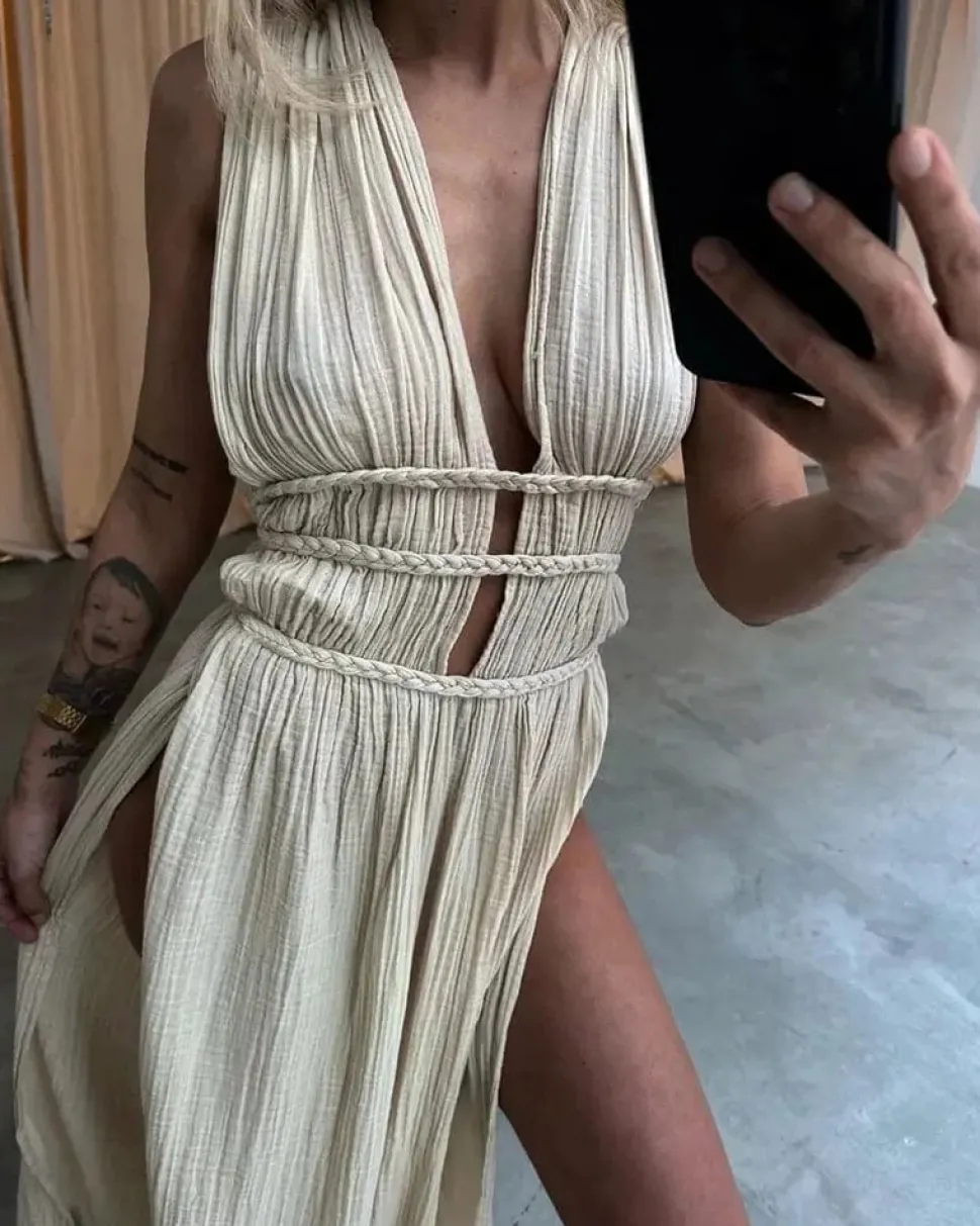 Robe de plage bohème fendue longue