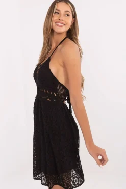 Robe de plage courte en dentelle noire
