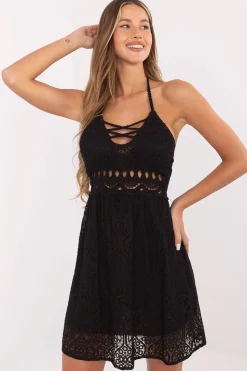 Robe de plage courte en dentelle noire
