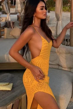 Robe de plage crochet longue fendue dos nu
