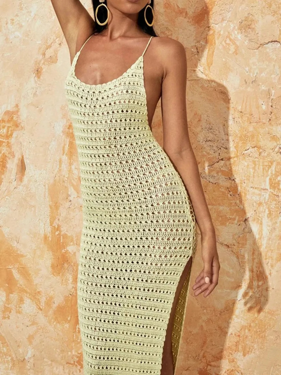 Robe de plage jaune longue dos nu