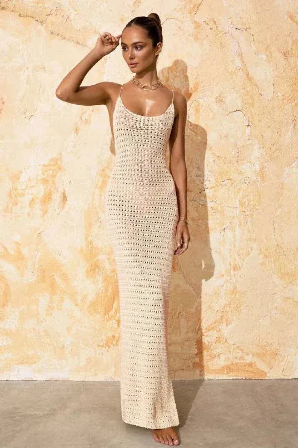 Robe de plage longue en maille bretelles fines