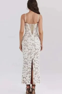 Robe de soirée blanche dentelle longue