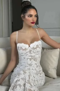 Robe de soirée blanche dentelle longue