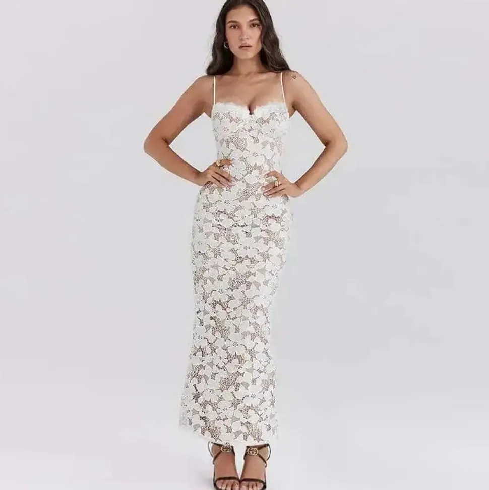 Robe de soirée blanche dentelle longue