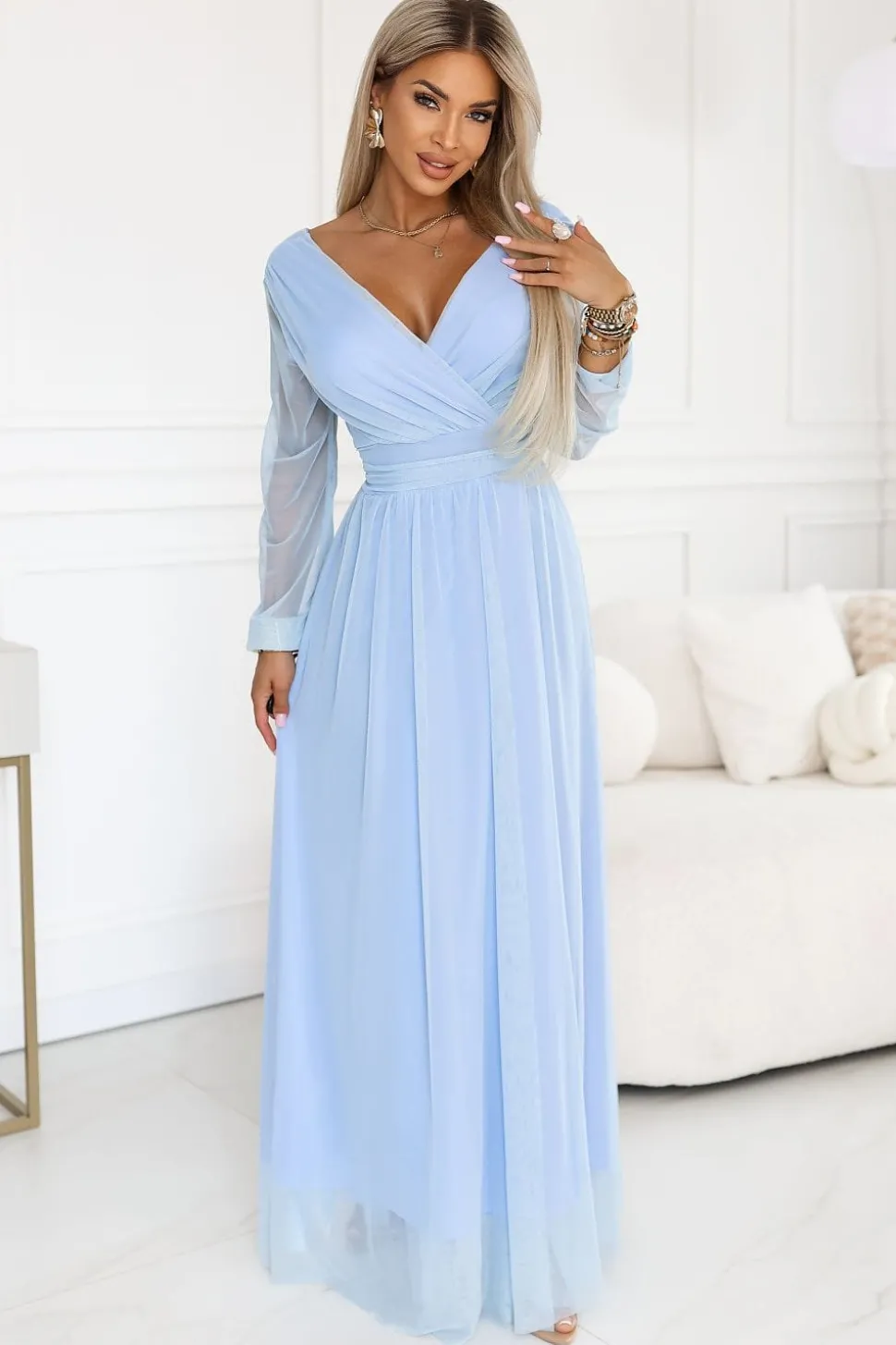 Robe de soirée bleue chic longue dos nu