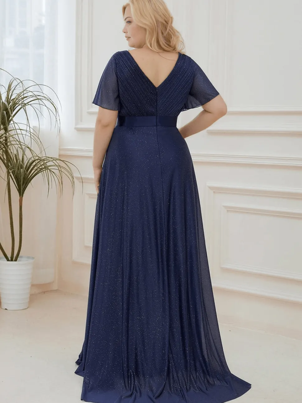 Robe de soirée bleue grande taille à sequins