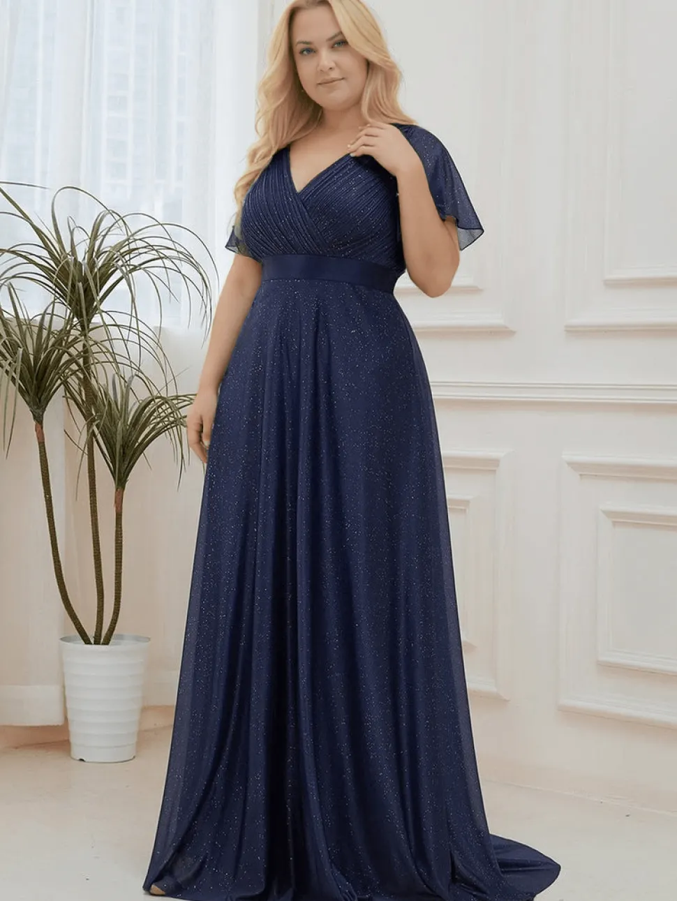 Robe de soirée bleue grande taille à sequins