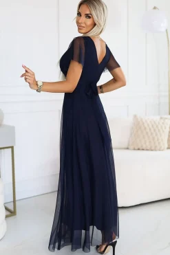 Robe de soirée bleue longue en tulle