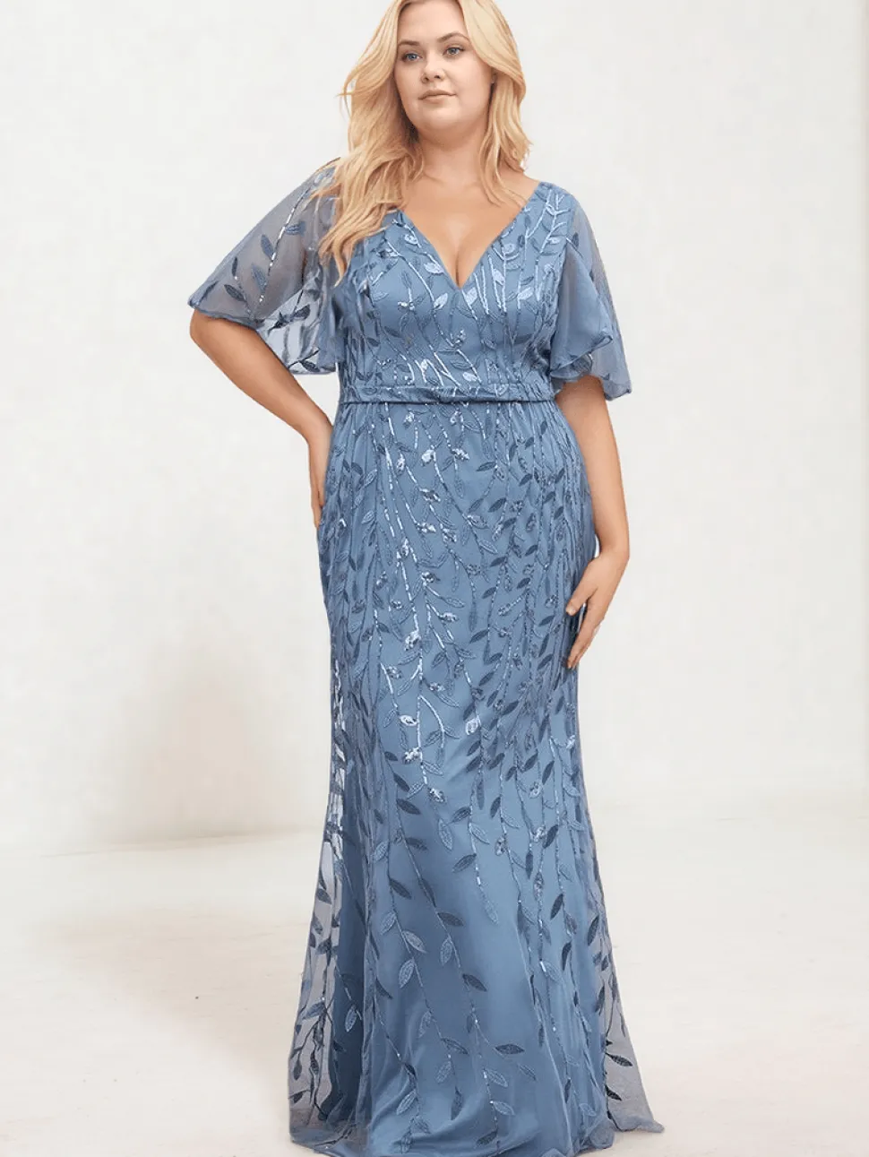 Robe de soirée bleue longue plus size