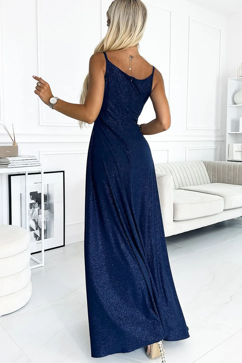 Robe de soirée bleue marine longue sequin