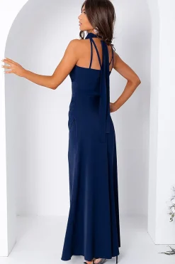Robe de soirée bleu marine longue fendue élégante
