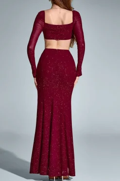 Robe de soirée bordeaux fendue