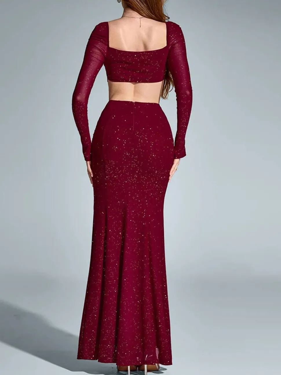 Robe de soirée bordeaux fendue