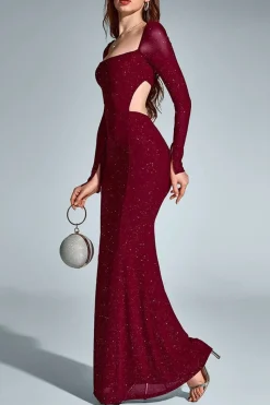 Robe de soirée bordeaux fendue