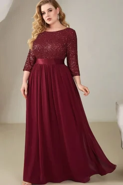 Robe de soirée bordeaux grande taille à paillettes
