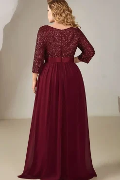 Robe de soirée bordeaux grande taille à paillettes