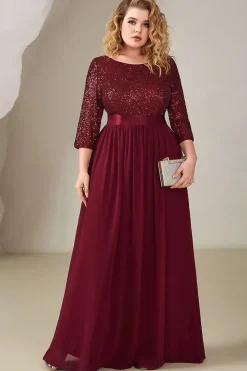 Robe de soirée bordeaux grande taille à paillettes