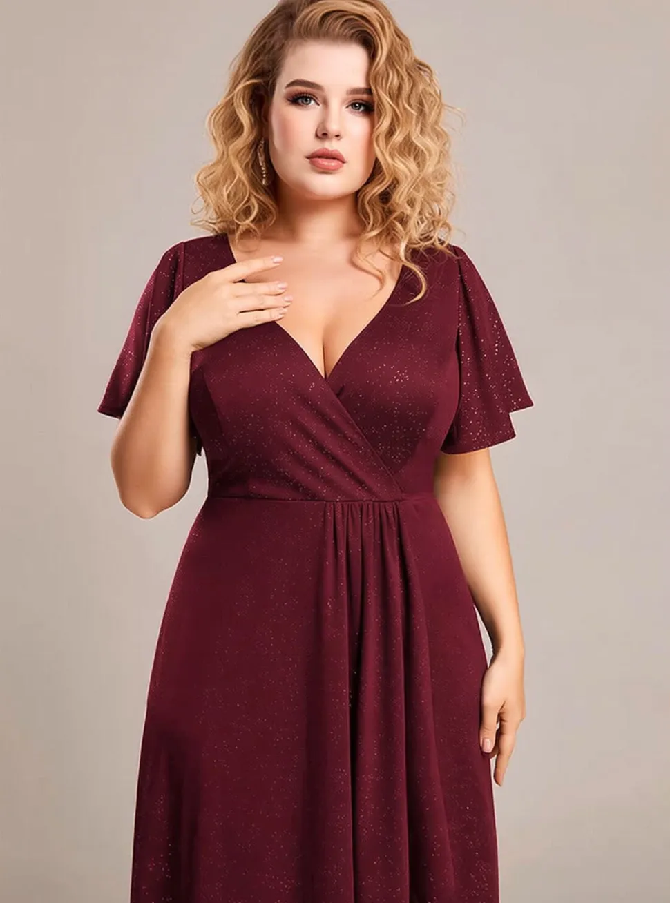 Robe de soirée bordeaux grande taille à fente asymétrique