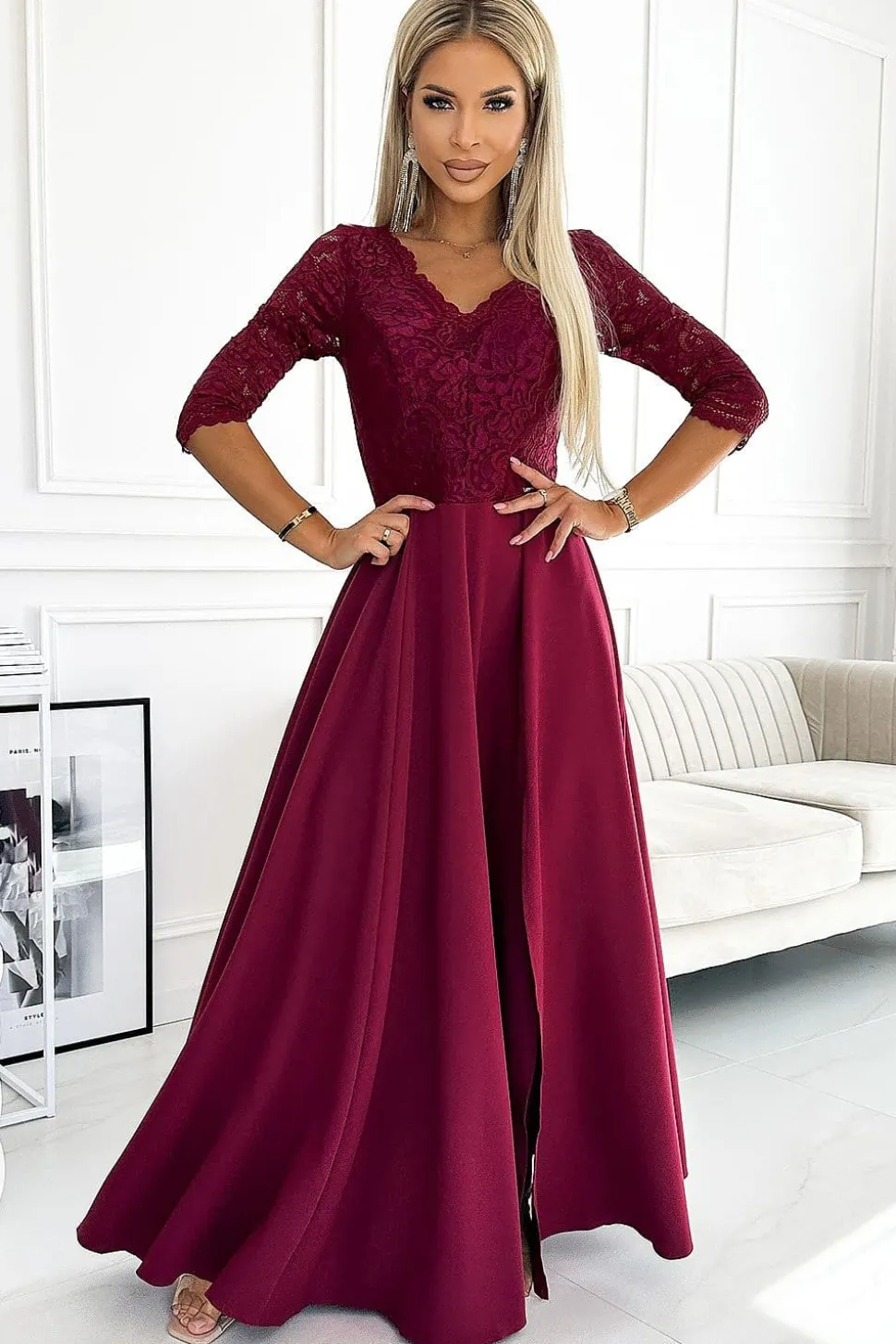 Robe de soirée bordeaux longue