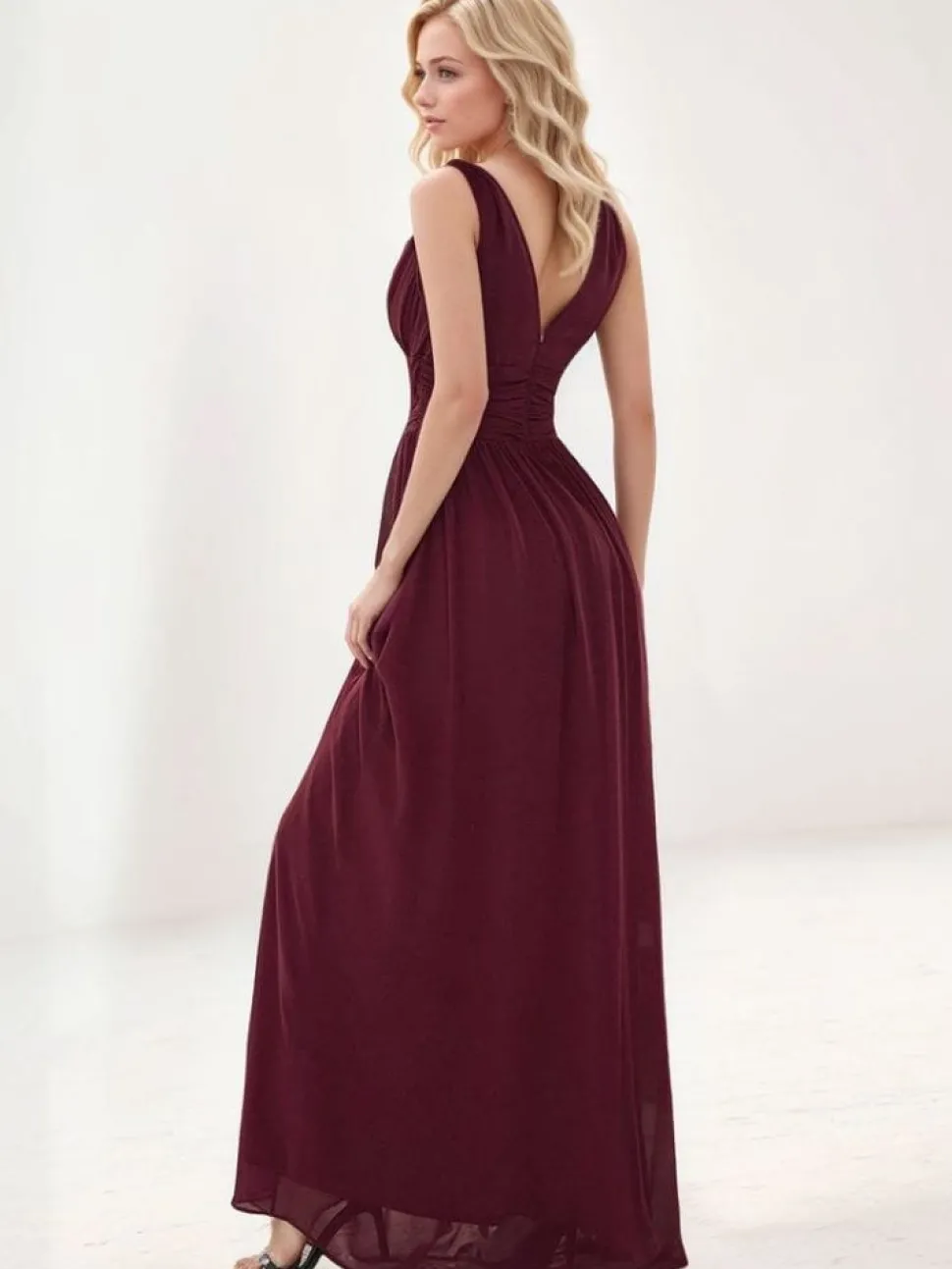 Robe de soirée bordeaux longue taille empire