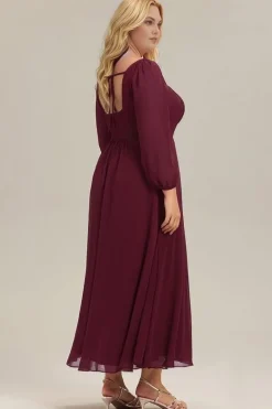 Robe de soirée bordeaux à manches longues grande taille