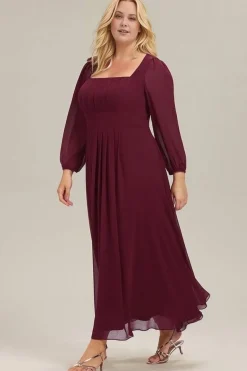 Robe de soirée bordeaux à manches longues grande taille