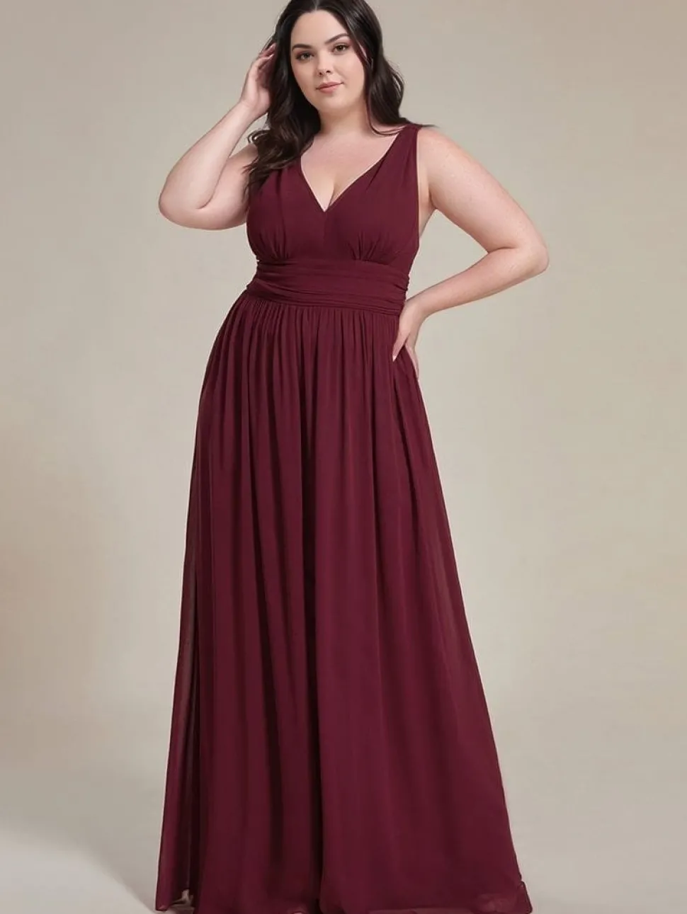 Robe de soirée bordeaux plus size taille empire