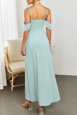 Robe de soirée à bretelles fines vert menthe buste froncé