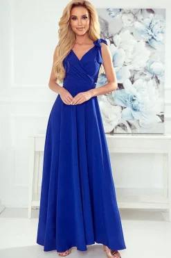 Robe de soirée chic bleue longue sans manches