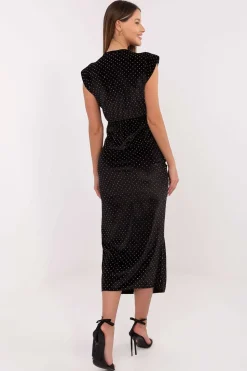 Robe de soirée chic fendue noire midi