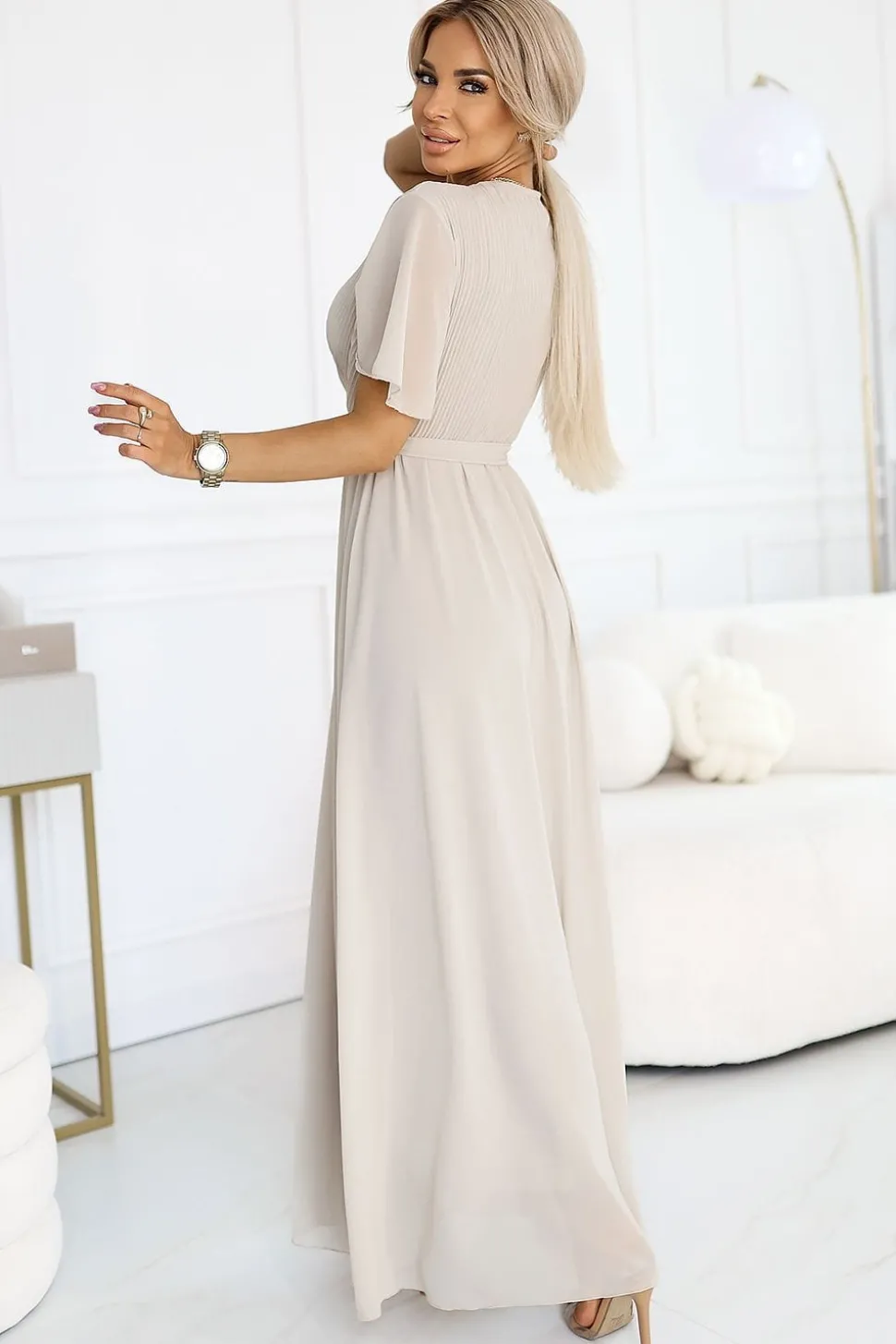 Robe de soirée chic longue beige