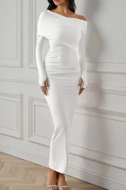 Robe de soirée chic longue manches longues