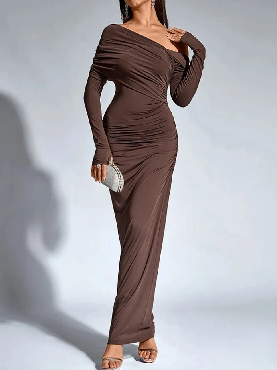 Robe de soirée chic longue manches longues