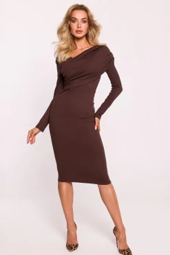 Robe de soirée chic midi moulante manches longues