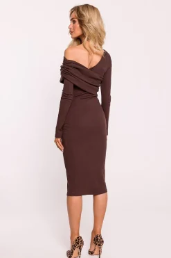 Robe de soirée chic midi moulante manches longues
