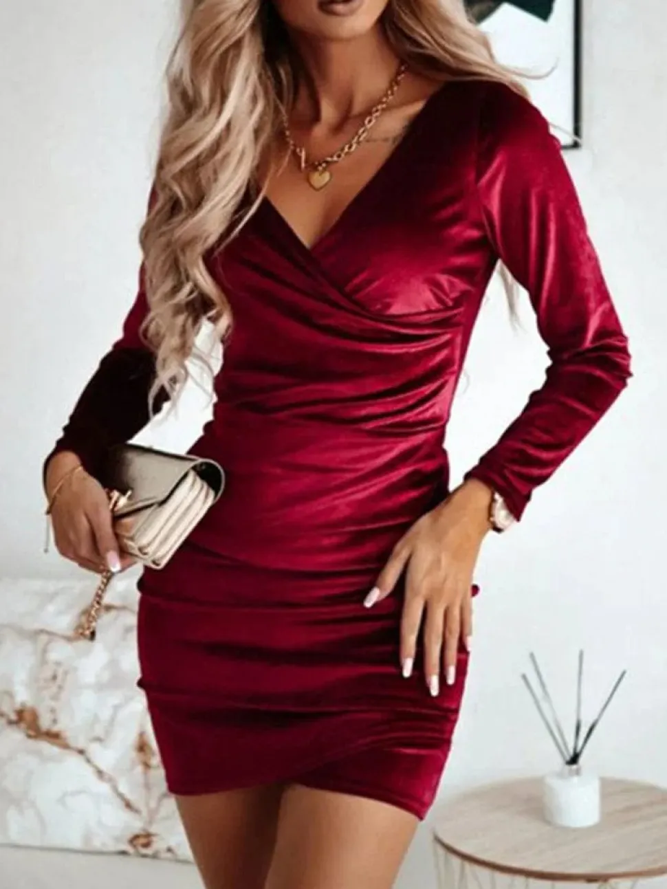 Robe de soirée chic moulante à manche longue