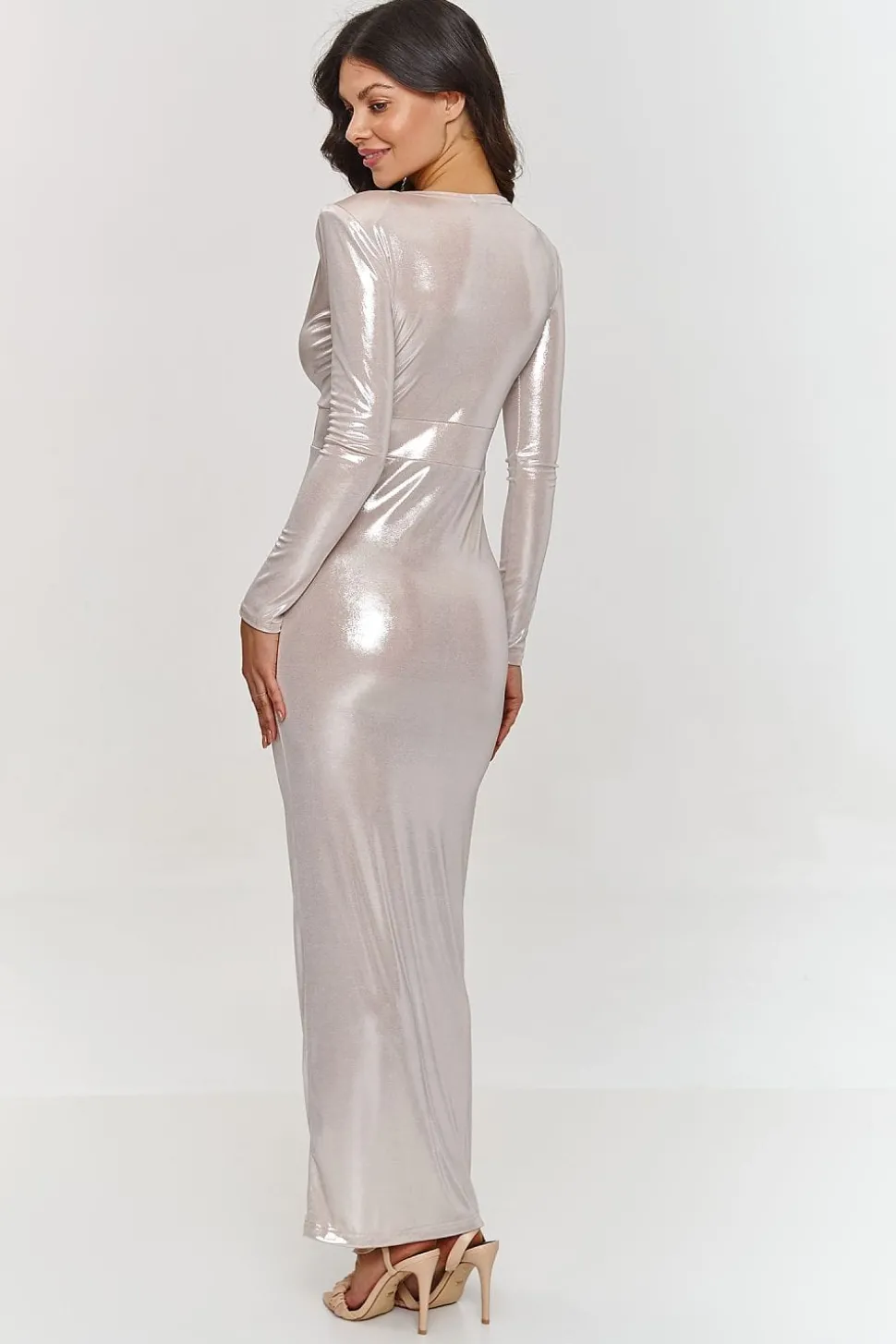 Robe de soirée chic métalisée longue fendue