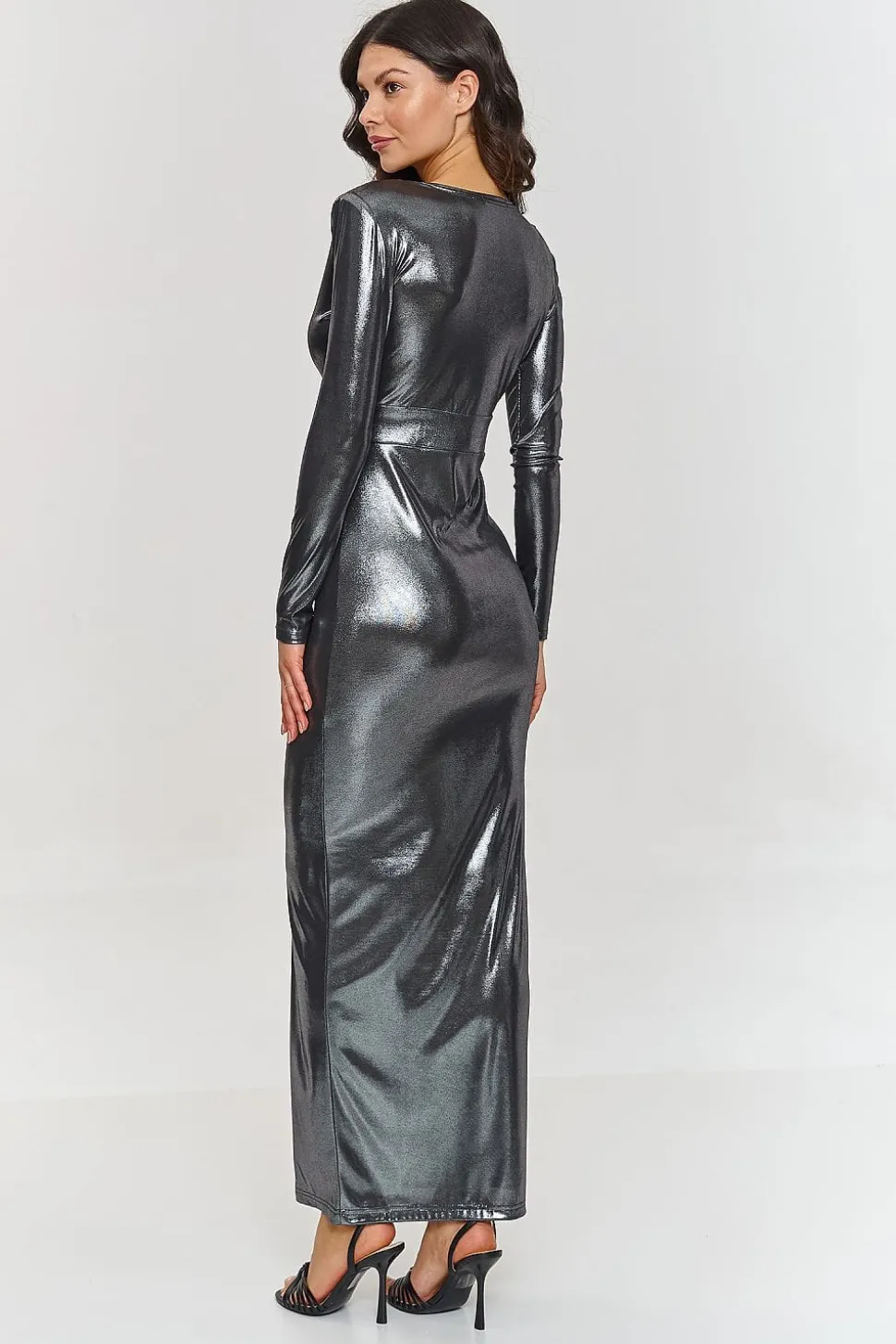 Robe de soirée chic métalisée longue fendue