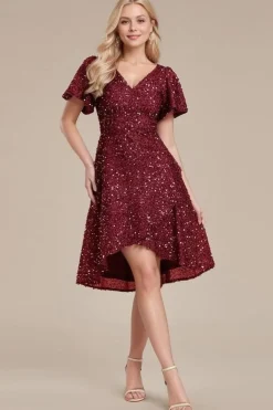 Robe de soirée courte bordeaux à paillettes