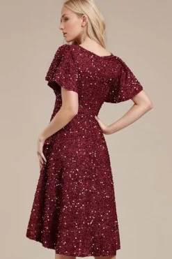 Robe de soirée courte bordeaux à paillettes