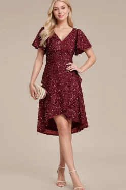 Robe de soirée courte bordeaux à paillettes